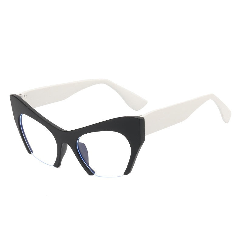 Fashionable Personalized Semi-Frame Cut-Out Cat-Eye Plain Glasses