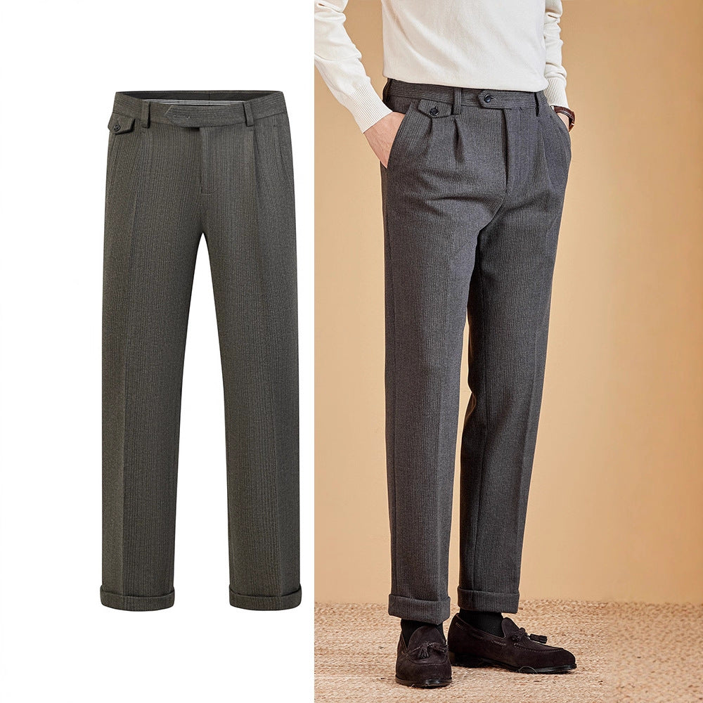 Mens Wool Suit Pants Thickened Straight-Leg Business-Casual Trousers