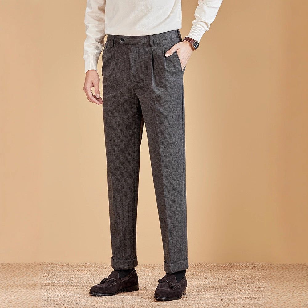 Mens Wool Suit Pants Thickened Straight-Leg Business-Casual Trousers