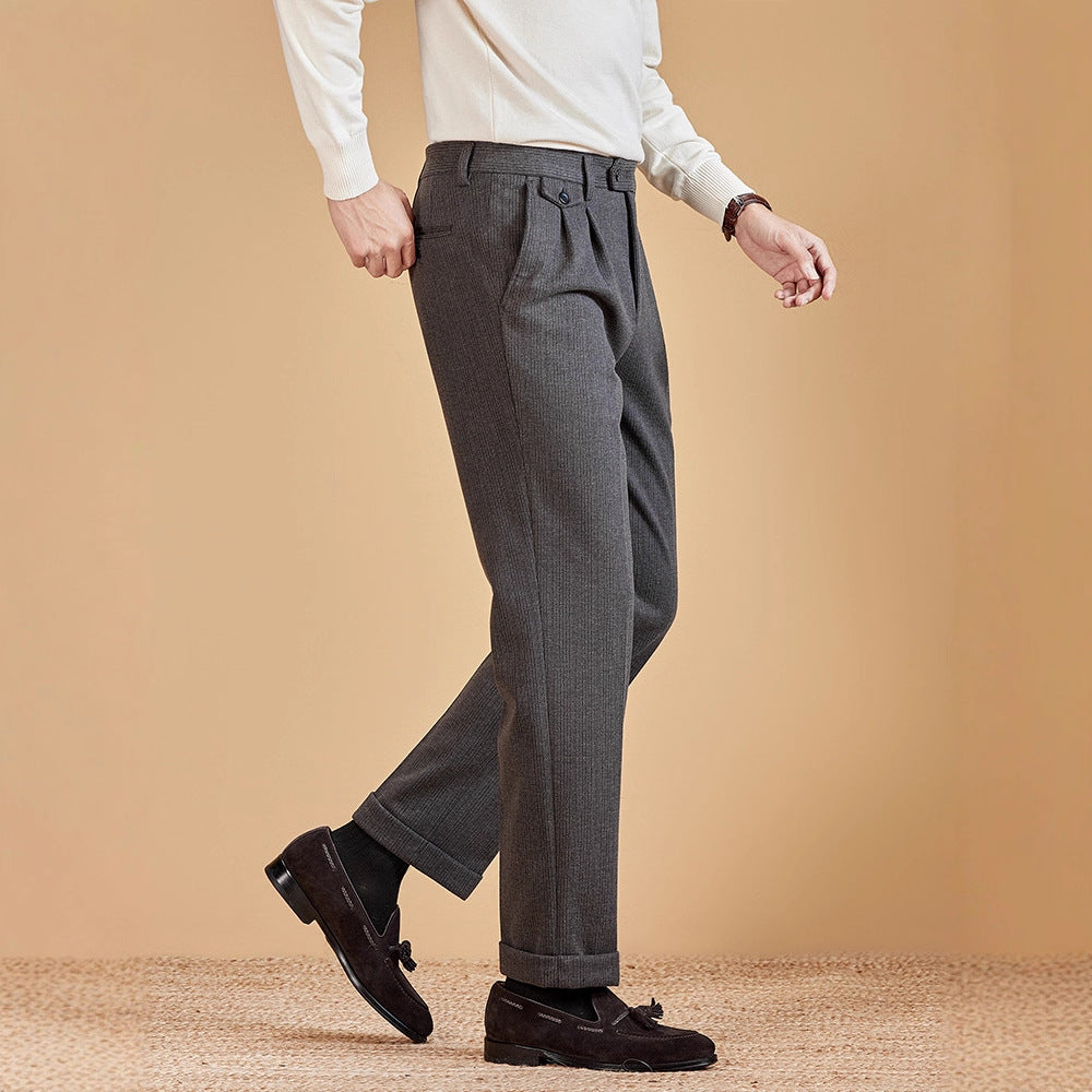Mens Wool Suit Pants Thickened Straight-Leg Business-Casual Trousers