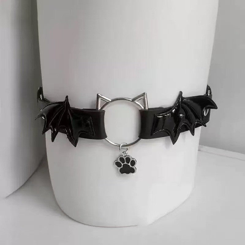 Dark Cross Devil Wings Choker Leg Ring Leather Necklace Bold Girl Punk Style