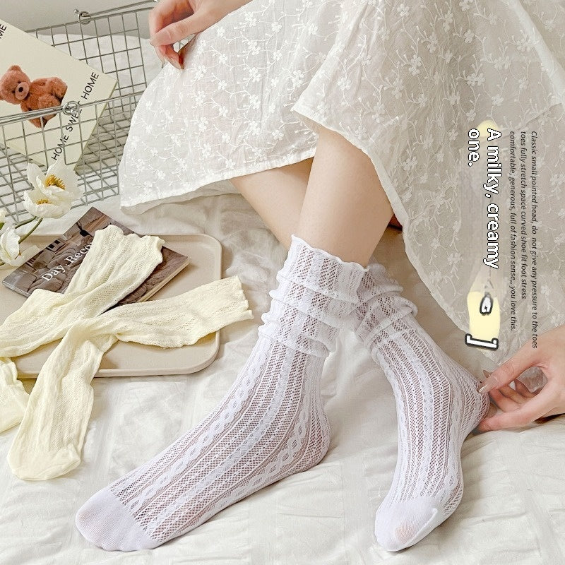 Japanese-style Lolita Calf-length Socks Springsummer Thin Style Sweet And Girly