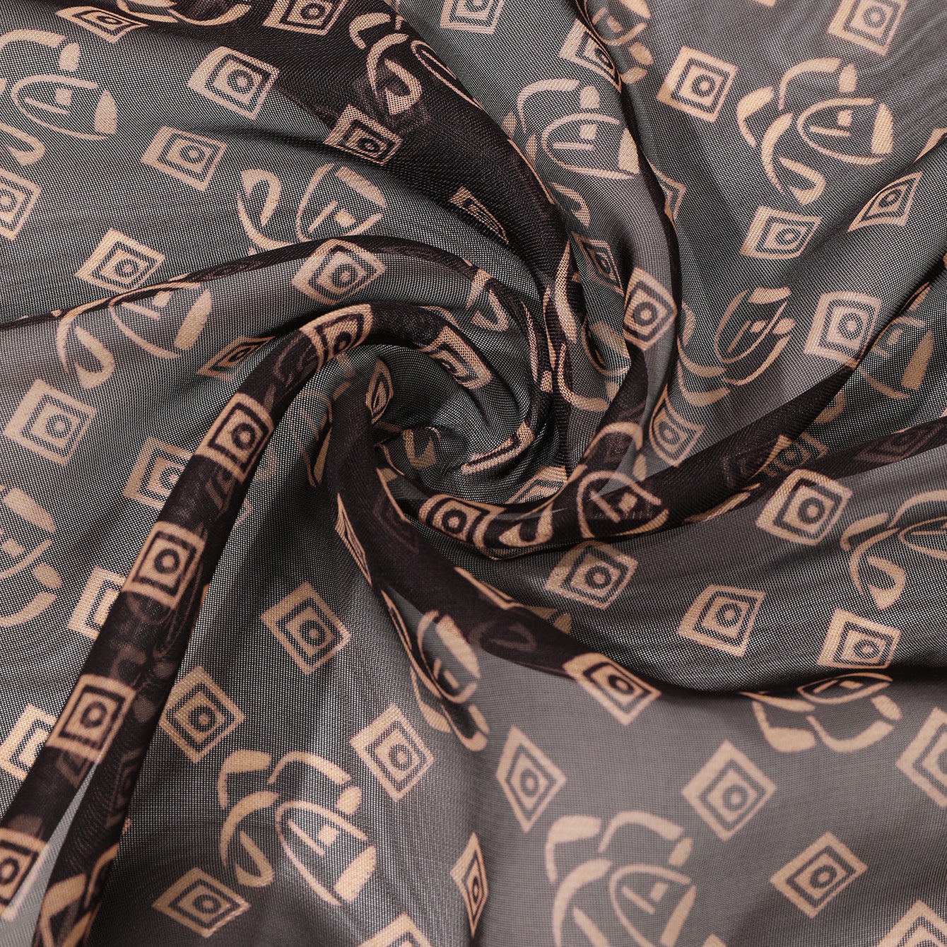 French Vintage Business Casual Decorative Shawl, Coffee Brown Geometric Walnut 150-thread Scarf