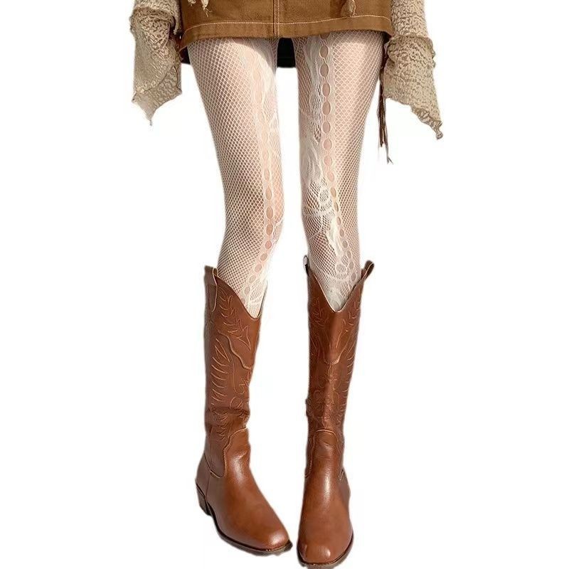 Women's Fishnet Stockings Rose Jacquard Lace Mesh Tights