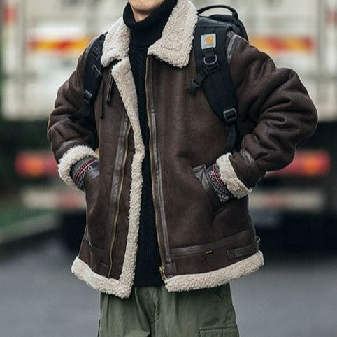 AutumnWinter Suede-Effect Leather Biker Jacket Padded Coat Mens Trendy Brand