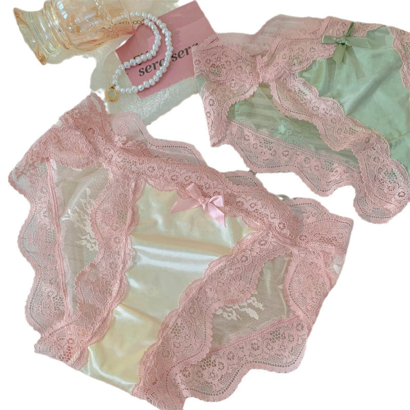 High-slit Satin Sexy Lace Womens Mid-rise Panties