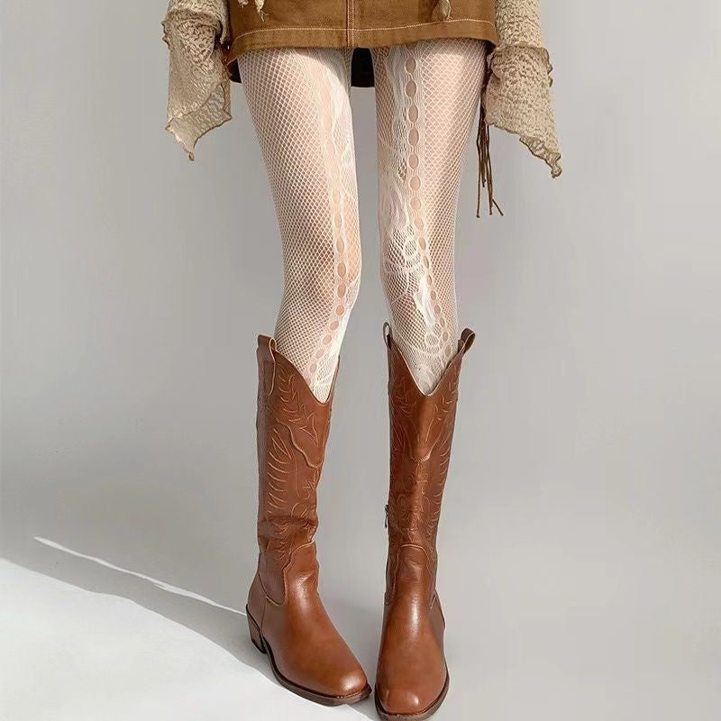 Women's Fishnet Stockings Rose Jacquard Lace Mesh Tights