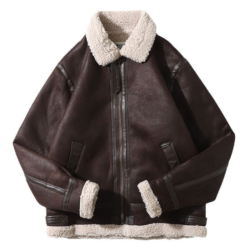 AutumnWinter Suede-Effect Leather Biker Jacket Padded Coat Mens Trendy Brand