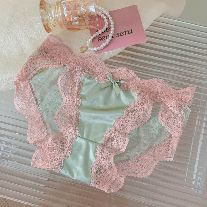 High-slit Satin Sexy Lace Womens Mid-rise Panties