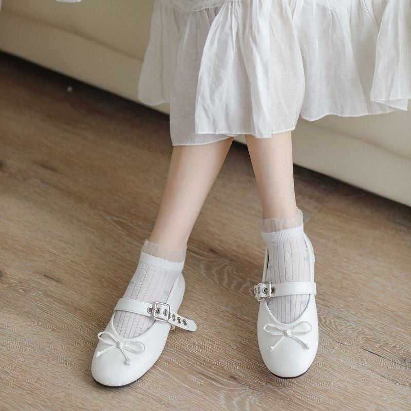 Summer Thin Versatile Spring Summer Girl Blue Japanese Socks Children's Thin Hollow Out Small Floral Boat Socks College Style