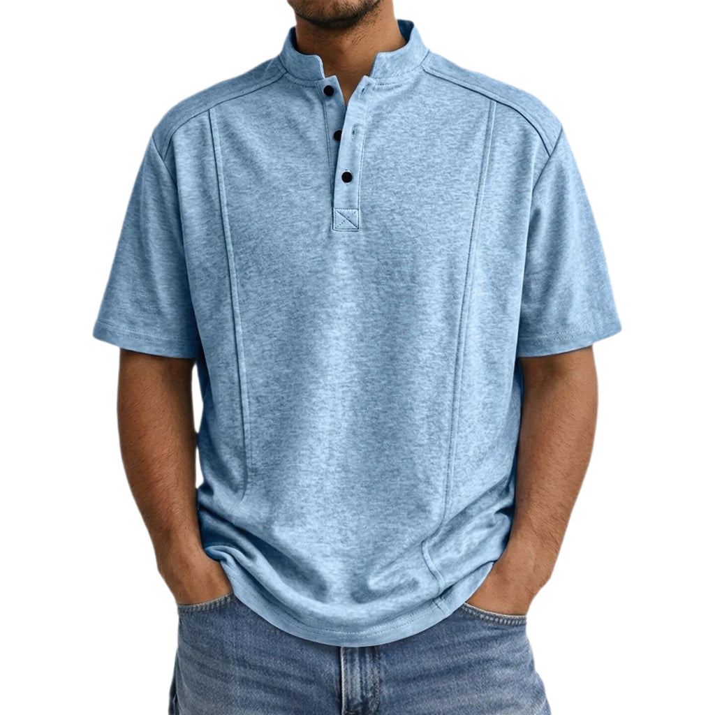 Men's Simple Knitted Henley-Neck Short-Sleeve Polo Shirt