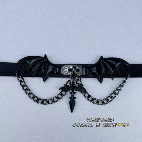 Dark Cross Devil Wings Choker Leg Ring Leather Necklace Bold Girl Punk Style