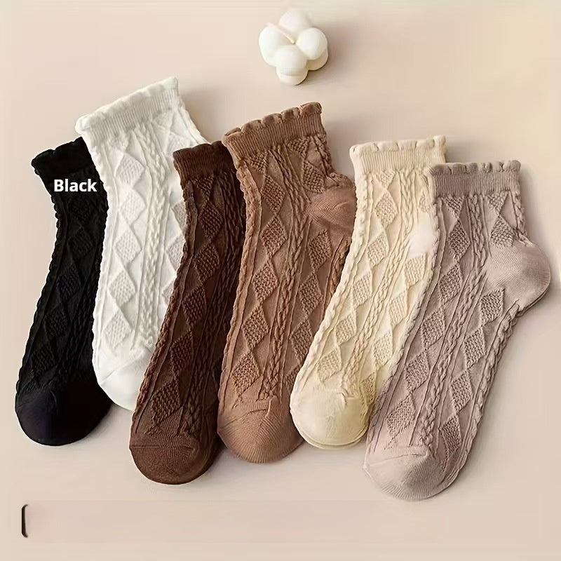 Womens Mid-Calf Solid-Colored Sweat-Absorbent Breathable All-Match Socks