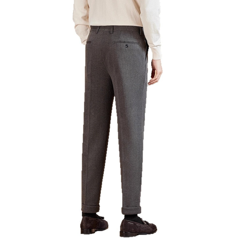 Mens Wool Suit Pants Thickened Straight-Leg Business-Casual Trousers