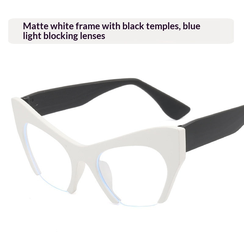 Fashionable Personalized Semi-Frame Cut-Out Cat-Eye Plain Glasses