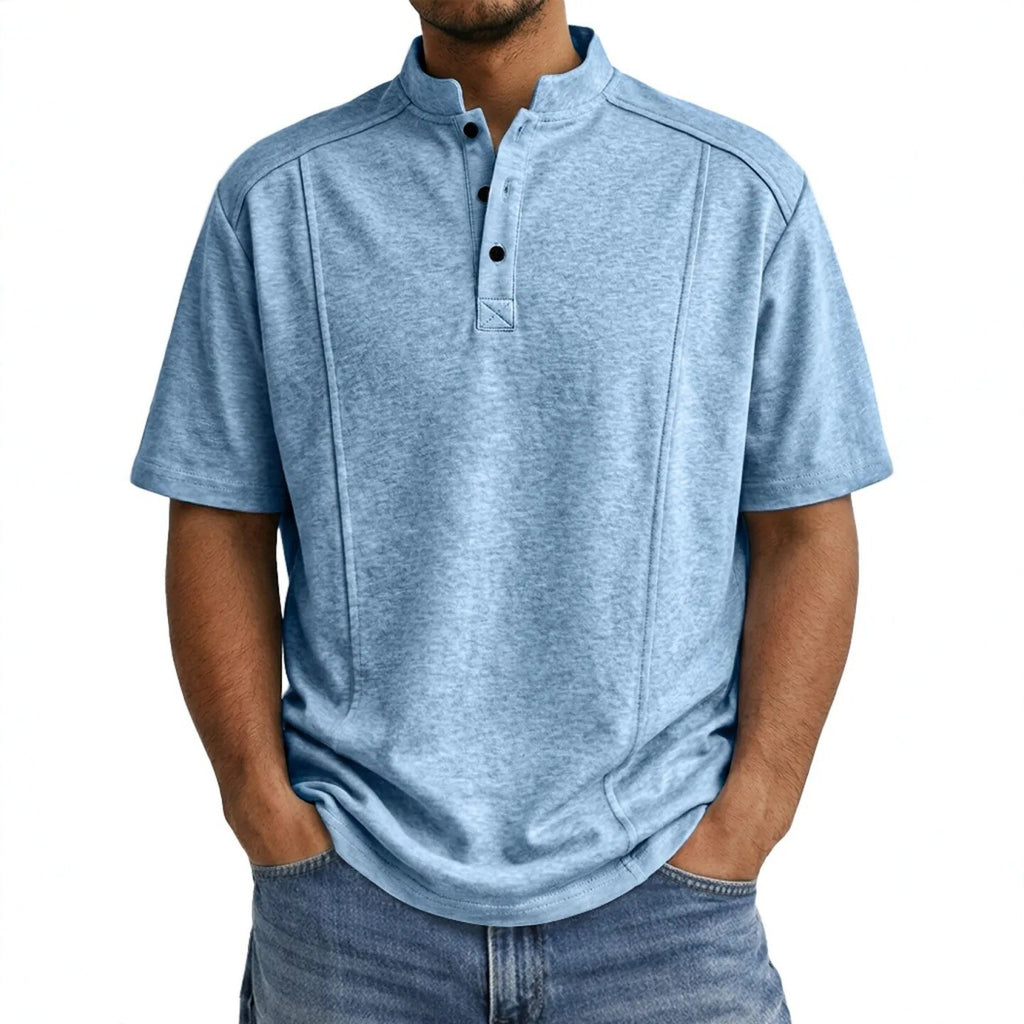 Men's Simple Knitted Henley-Neck Short-Sleeve Polo Shirt