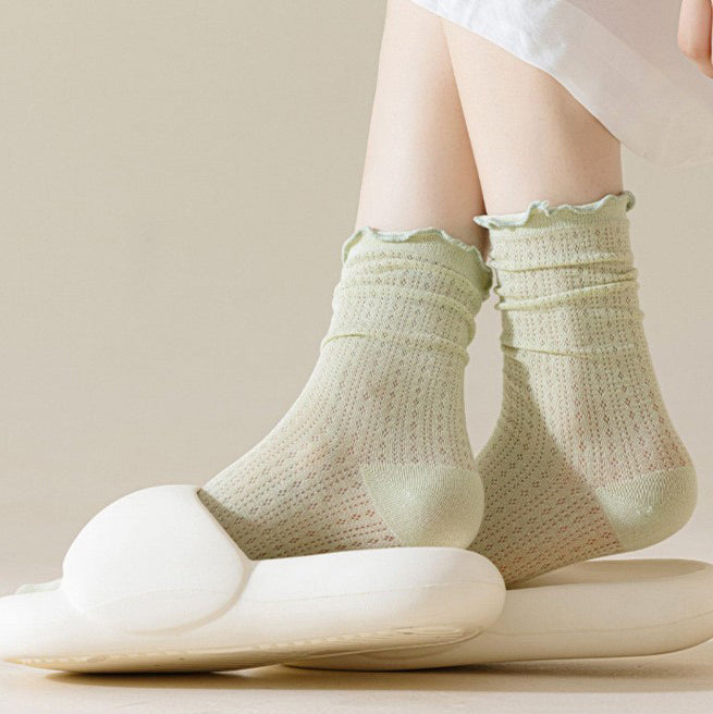 Summer Socks For Children Fungal Edge Thin Mesh Loose Mouth Stacked Breathable Middle Tube Socks