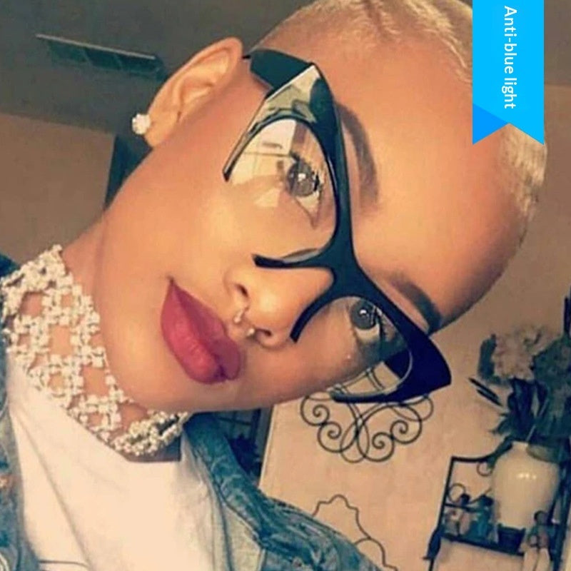 Fashionable Personalized Semi-Frame Cut-Out Cat-Eye Plain Glasses