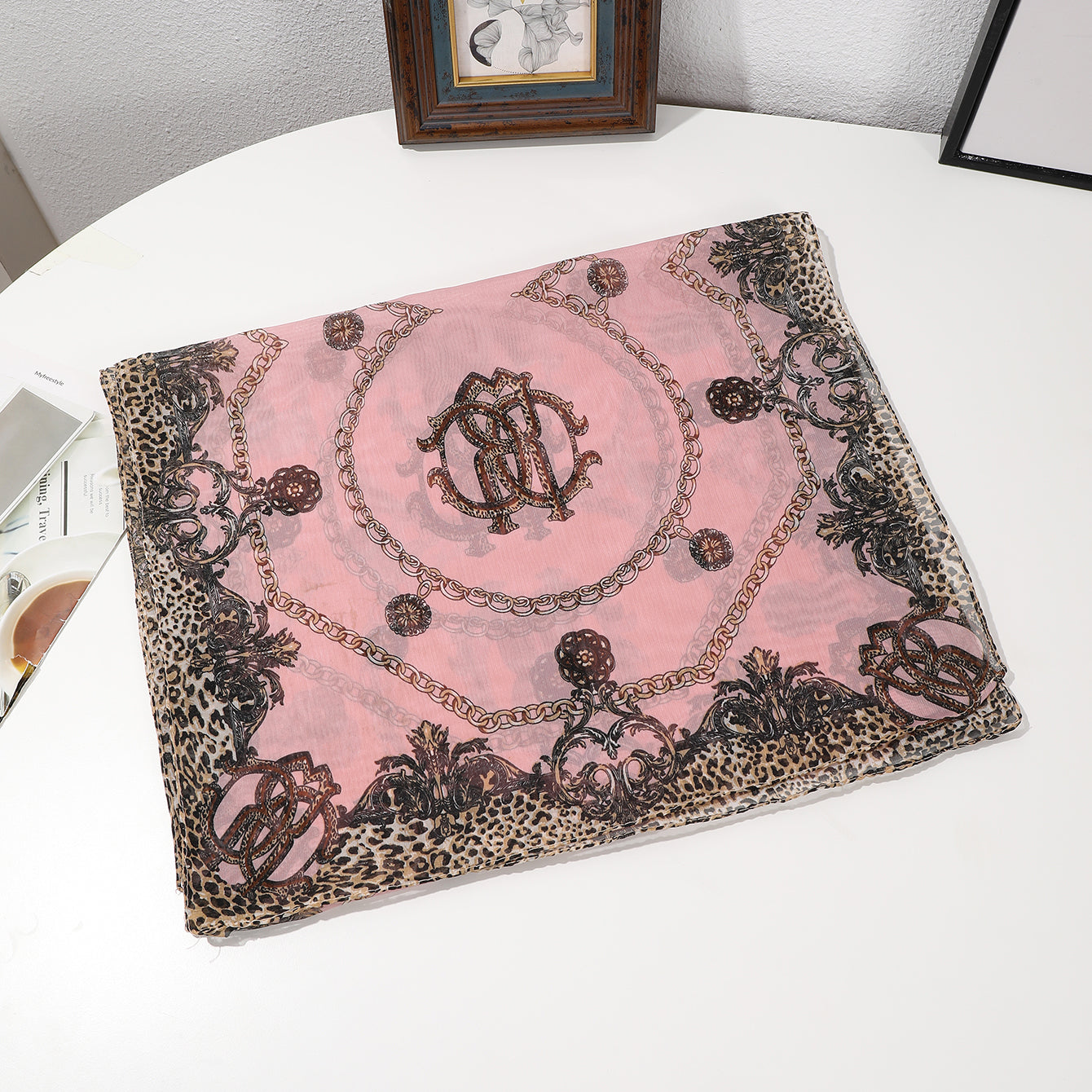 Ladies' Printed Leopard Print Chain Chiffon Thin Silk Scarf, Light, Retro And Elegant Style Scarf, Spring And Summer Daily Casual Travel And Vacation