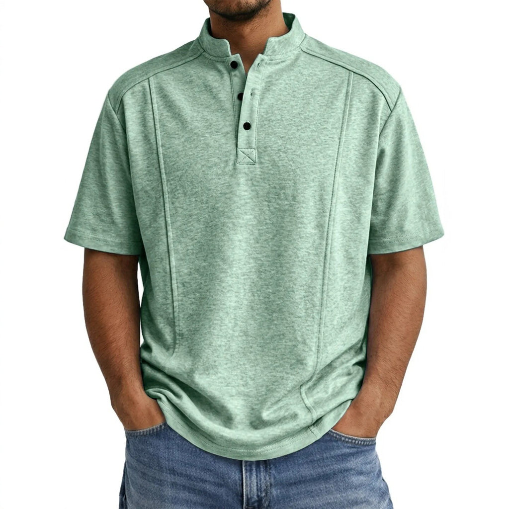 Men's Simple Knitted Henley-Neck Short-Sleeve Polo Shirt