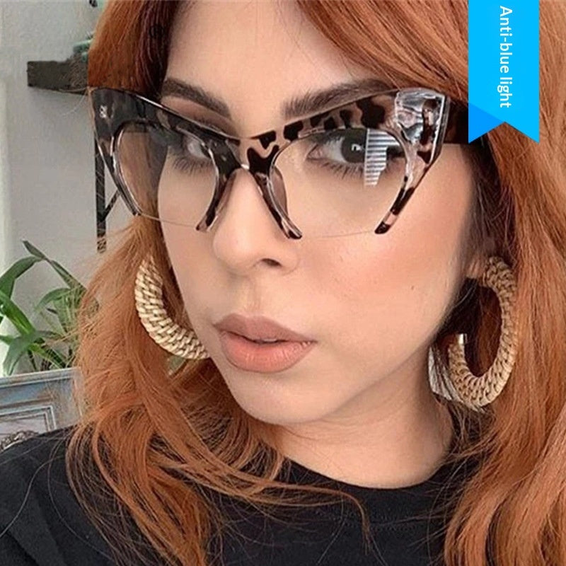 Fashionable Personalized Semi-Frame Cut-Out Cat-Eye Plain Glasses