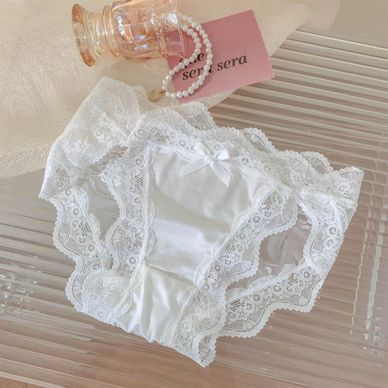 High-slit Satin Sexy Lace Womens Mid-rise Panties