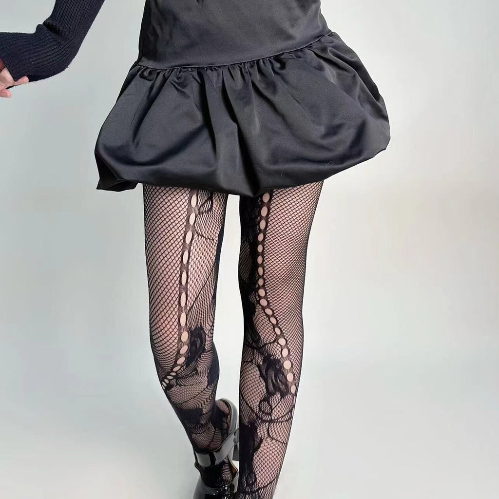 Women's Fishnet Stockings Rose Jacquard Lace Mesh Tights
