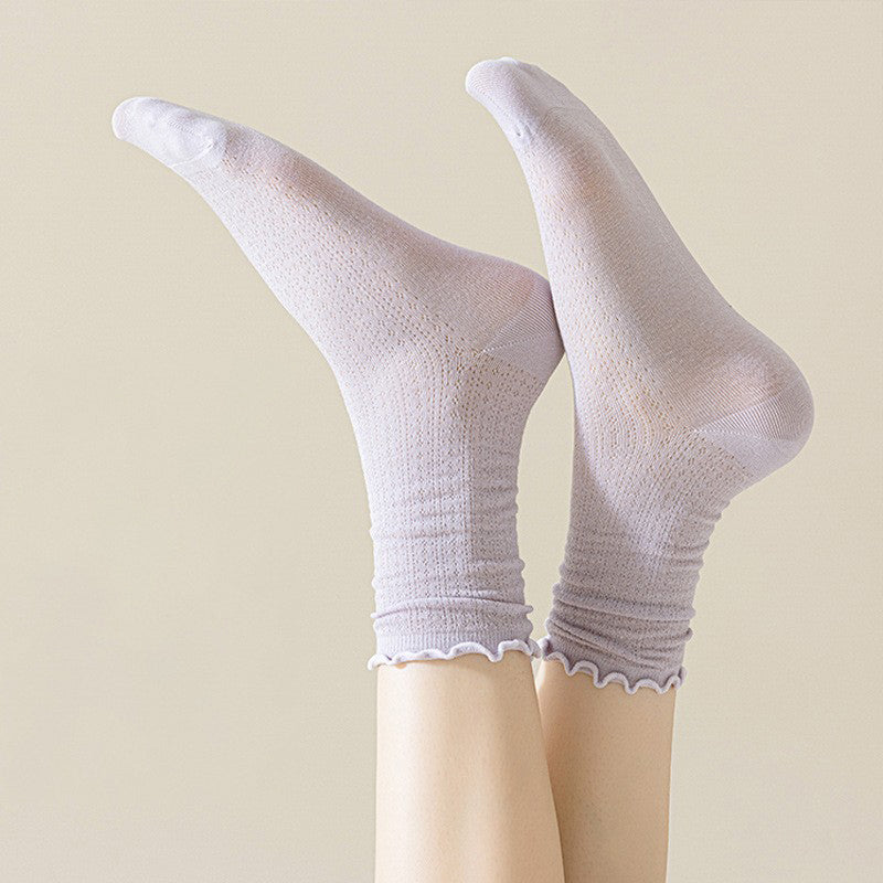 Summer Socks For Children Fungal Edge Thin Mesh Loose Mouth Stacked Breathable Middle Tube Socks