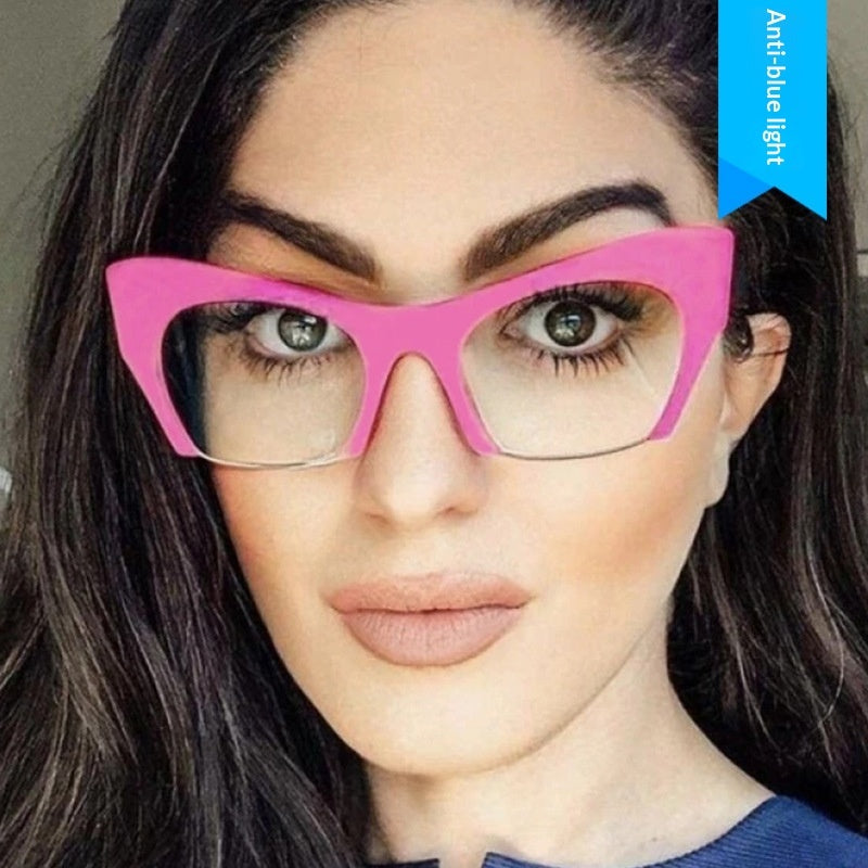 Fashionable Personalized Semi-Frame Cut-Out Cat-Eye Plain Glasses
