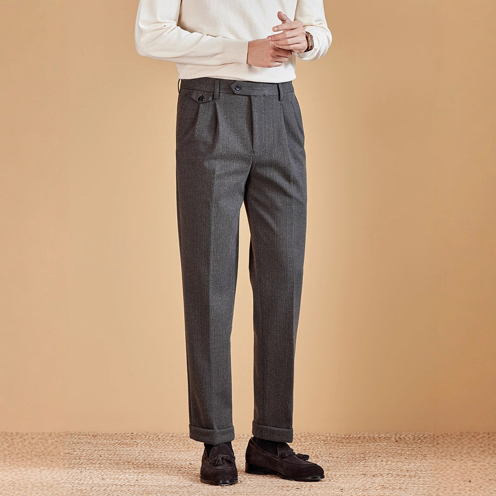 Mens Wool Suit Pants Thickened Straight-Leg Business-Casual Trousers