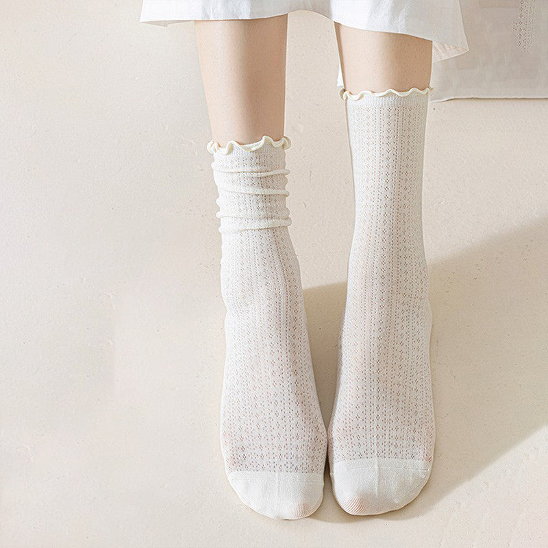 Summer Socks For Children Fungal Edge Thin Mesh Loose Mouth Stacked Breathable Middle Tube Socks