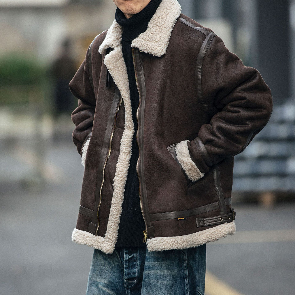 AutumnWinter Suede-Effect Leather Biker Jacket Padded Coat Mens Trendy Brand
