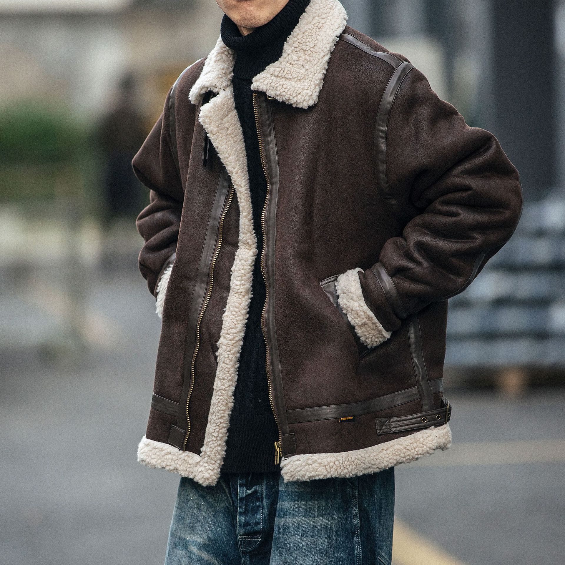 AutumnWinter Suede-Effect Leather Biker Jacket Padded Coat Mens Trendy Brand