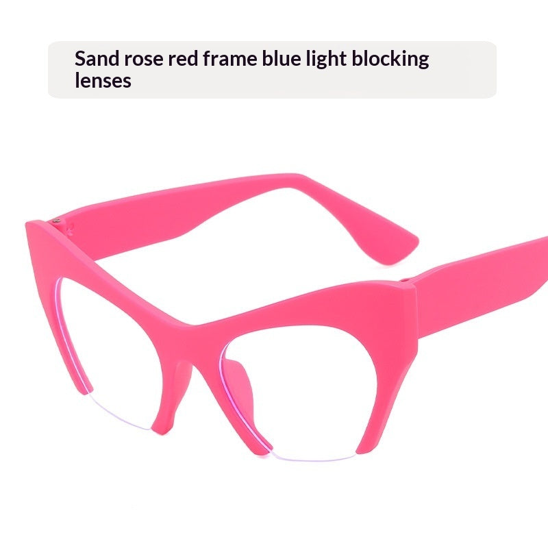 Fashionable Personalized Semi-Frame Cut-Out Cat-Eye Plain Glasses