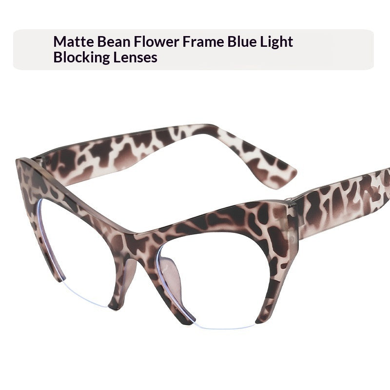 Fashionable Personalized Semi-Frame Cut-Out Cat-Eye Plain Glasses