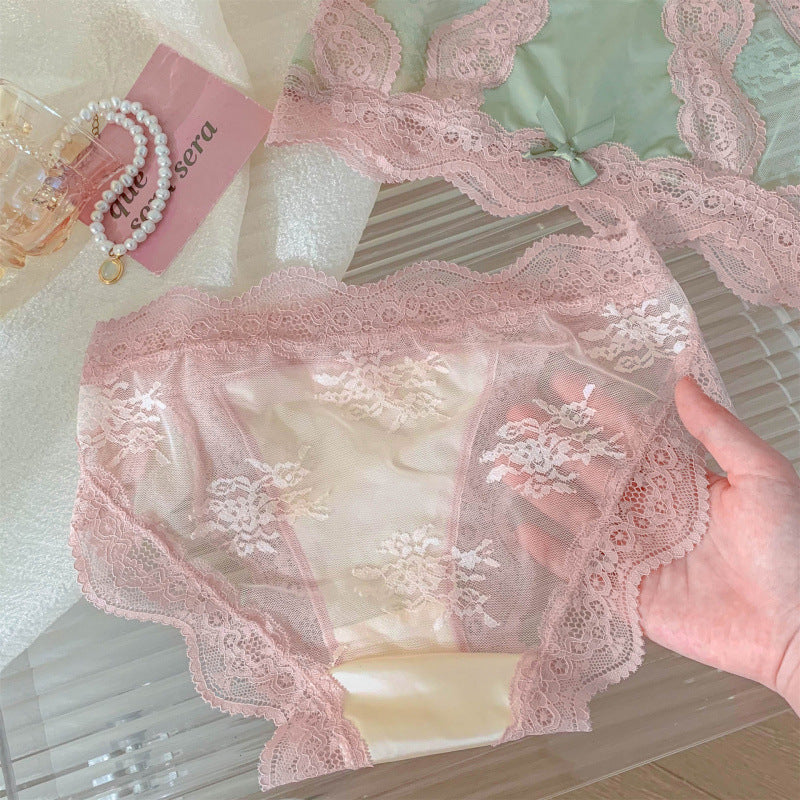 High-slit Satin Sexy Lace Womens Mid-rise Panties