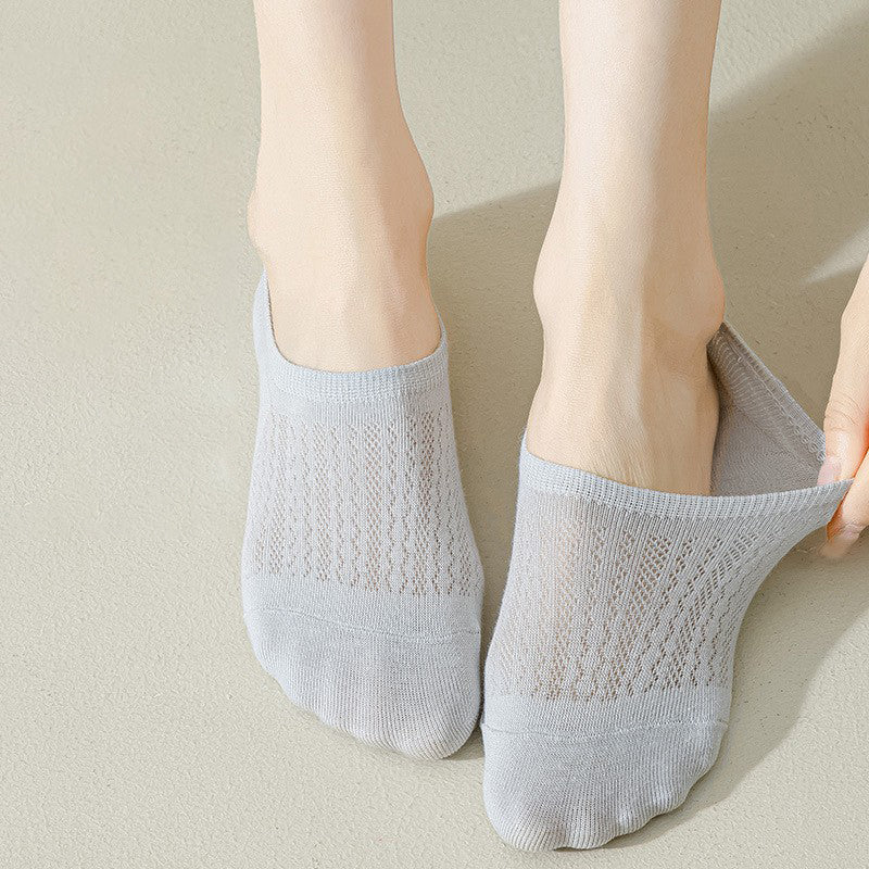 Women's Summer Mesh Thin Invisible Socks Solid Color Breathable Low-Top Silicone Non-Slip No-Slip Short Socks