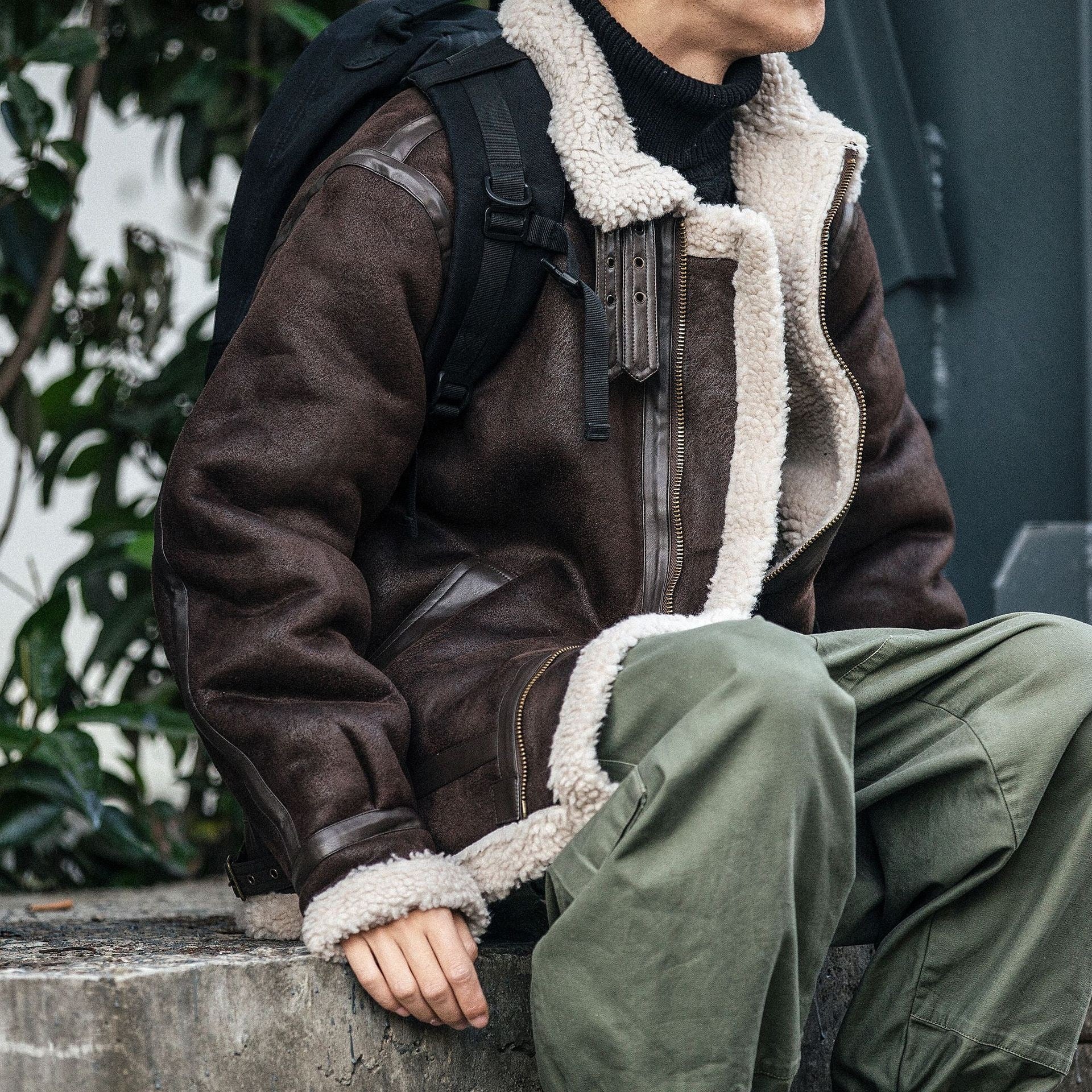 AutumnWinter Suede-Effect Leather Biker Jacket Padded Coat Mens Trendy Brand