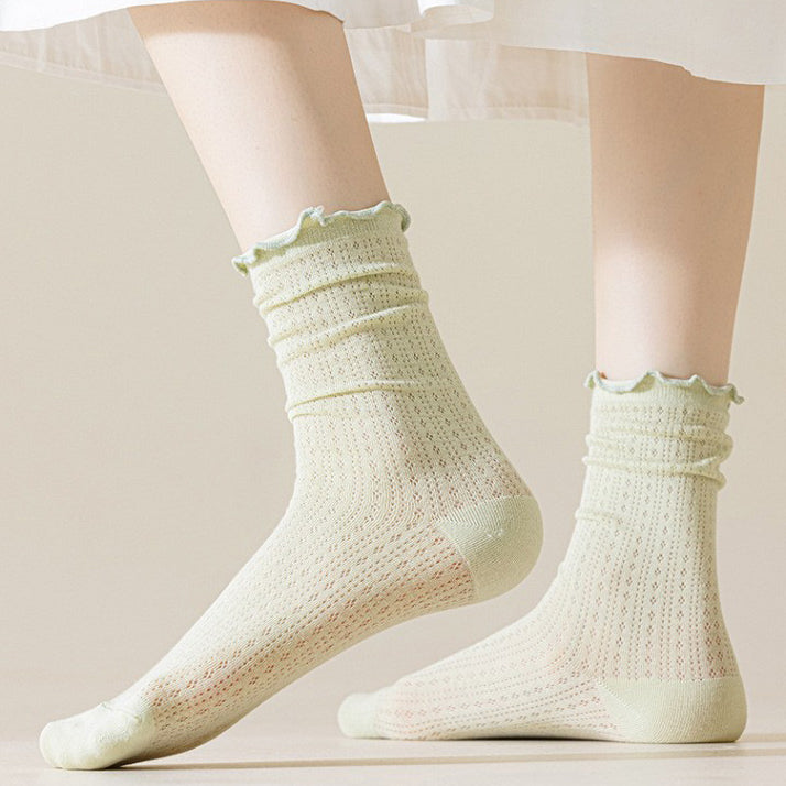 Summer Socks For Children Fungal Edge Thin Mesh Loose Mouth Stacked Breathable Middle Tube Socks