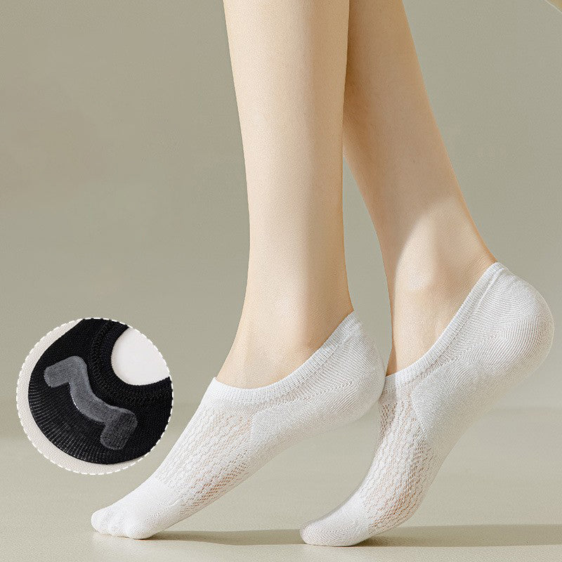 Women's Summer Mesh Thin Invisible Socks Solid Color Breathable Low-Top Silicone Non-Slip No-Slip Short Socks