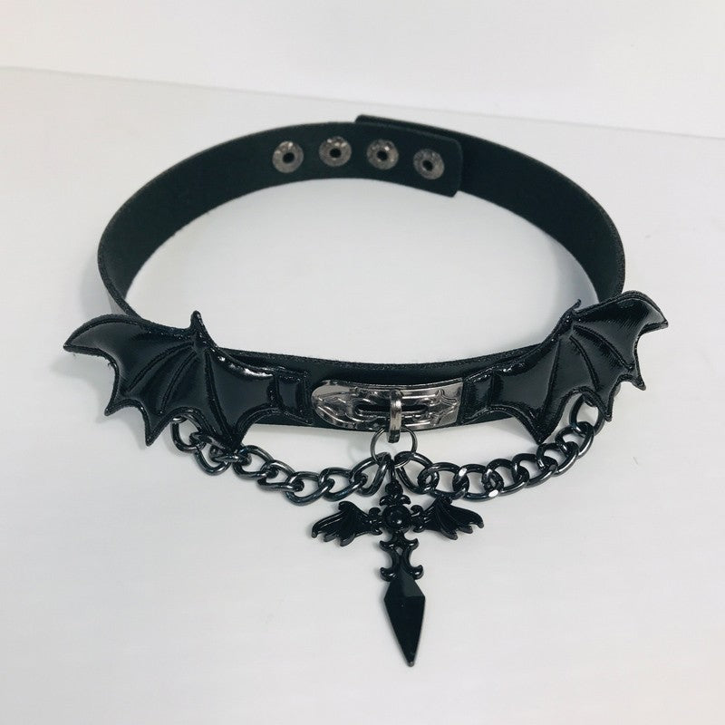 Dark Cross Devil Wings Choker Leg Ring Leather Necklace Bold Girl Punk Style