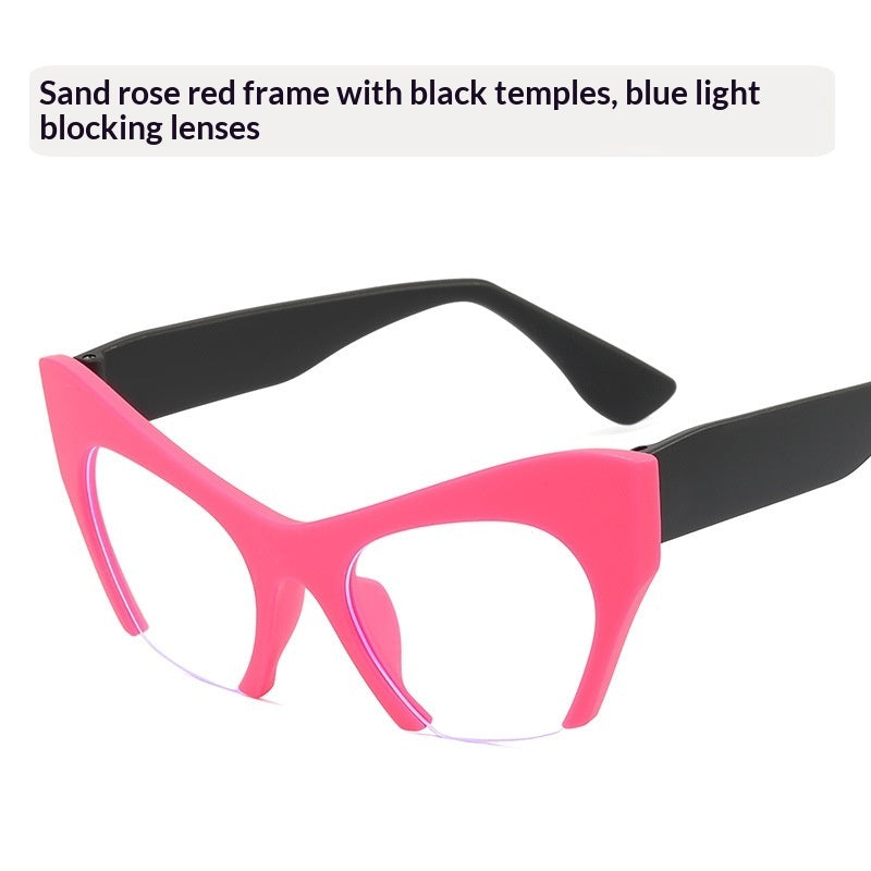 Fashionable Personalized Semi-Frame Cut-Out Cat-Eye Plain Glasses